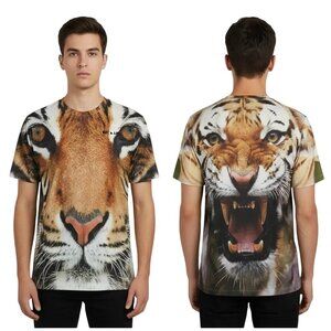 Get A Life Men's Tiger Face Graphic Print Pullover Short Sleeve Shirt Small NWOT